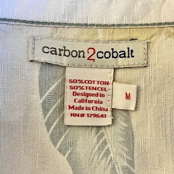 Carbon 2 Cobalt Men Beige Floral Hawaiian Short Sleeve Button Camp Shirt Medium - Picture 4 of 4